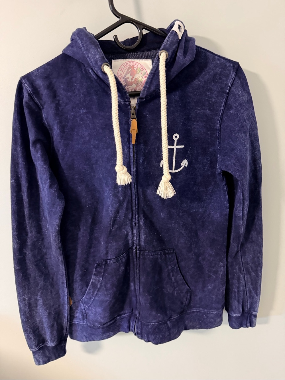 Pop -Surf nautical blue mineral wash zip up hoodie size small